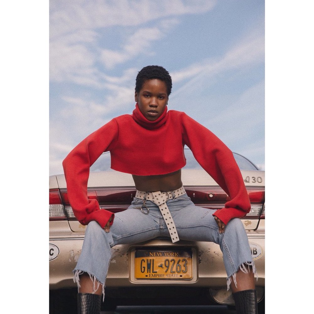 ORSEUND IRIS Red 'Chunky Knit' Crop Sweater